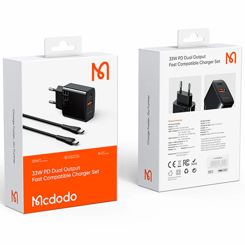 شارژر دیواری فست شارژ Mcdodo CH-0922 3A QC4.0 PD3.0 33W + کابل دوسر تایپ سی - Image 2