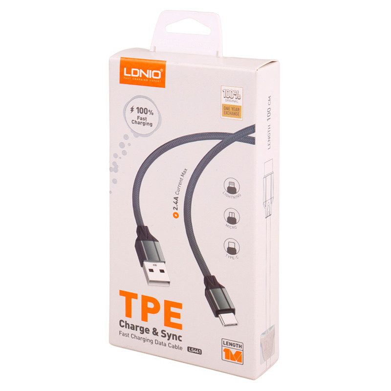 کابل لایتنینگ فست شارژ 2.4 آمپر الدینیو LS441 طول 1 متر - Image 2