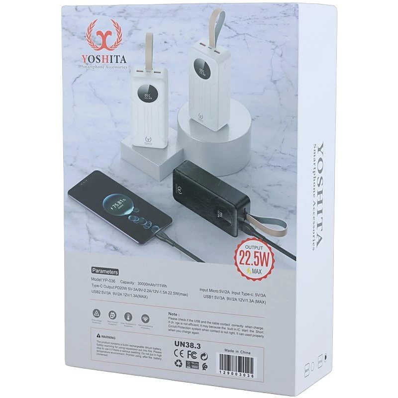 پاور بانک فست شارژ یوشیتا YP-036 QC3.0 PD 22.5W ظرفیت 30000 میلیآمپر ساعت - تصویر 7