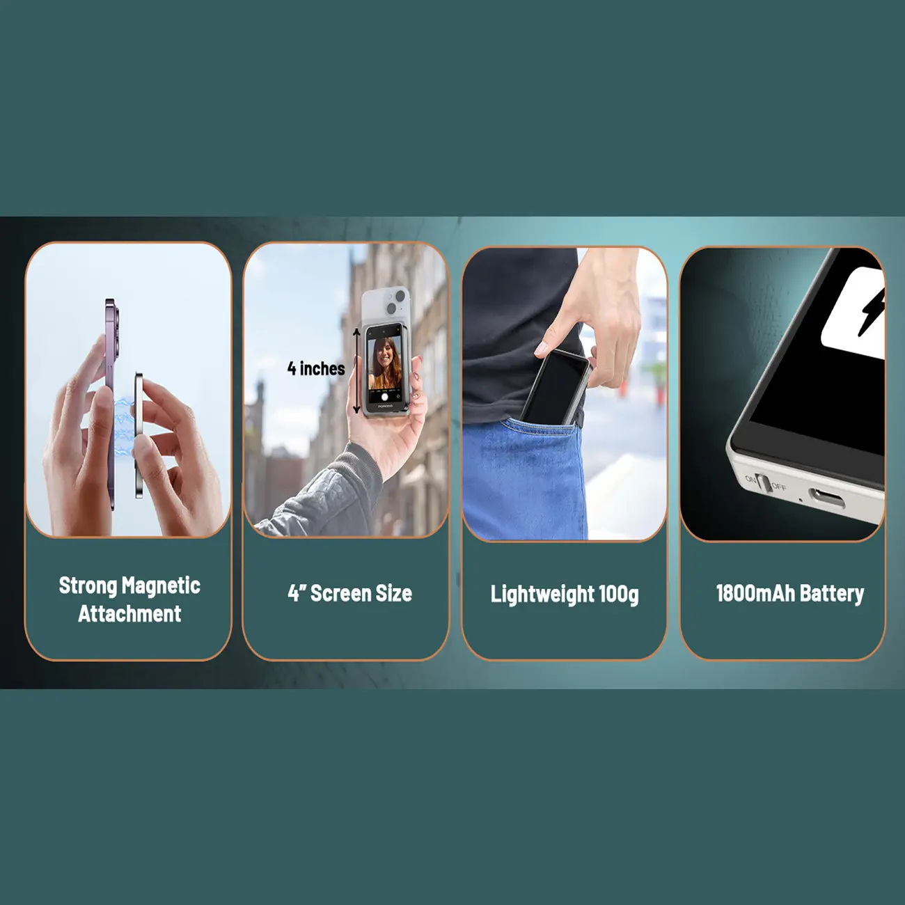 مانیتور سلفی مغناطیسی Porodo LFS190 | نمایشگر بیسیم موبایل - تصویر 3