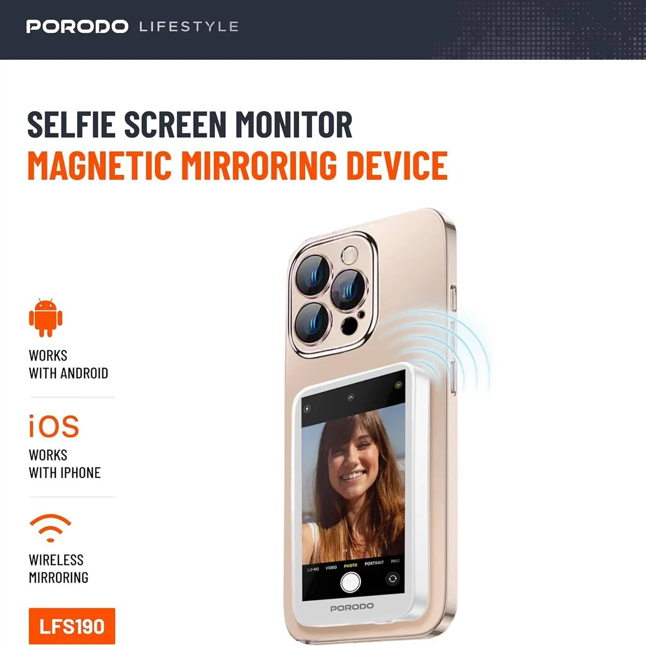 مانیتور سلفی مغناطیسی Porodo LFS190 | نمایشگر بیسیم موبایل - تصویر 8