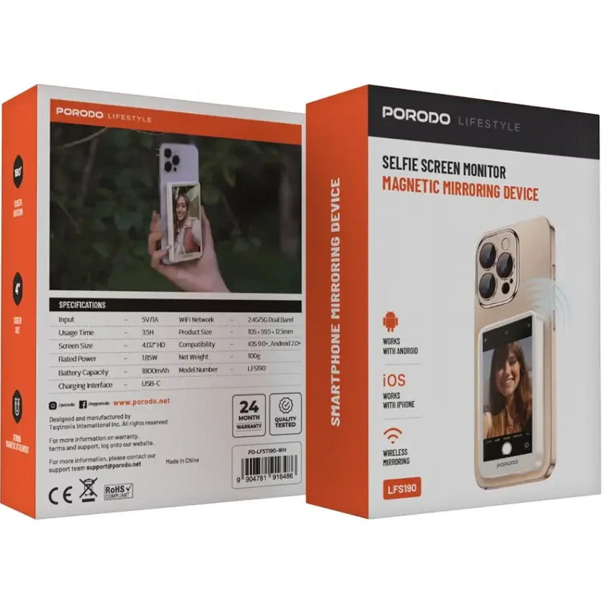 مانیتور سلفی مغناطیسی Porodo LFS190 | نمایشگر بیسیم موبایل - تصویر 2